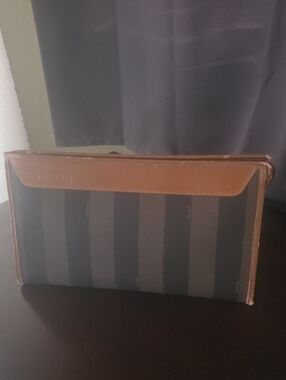 Fendi Men's Black and Brown Striped Canvas Toiletry Pouch